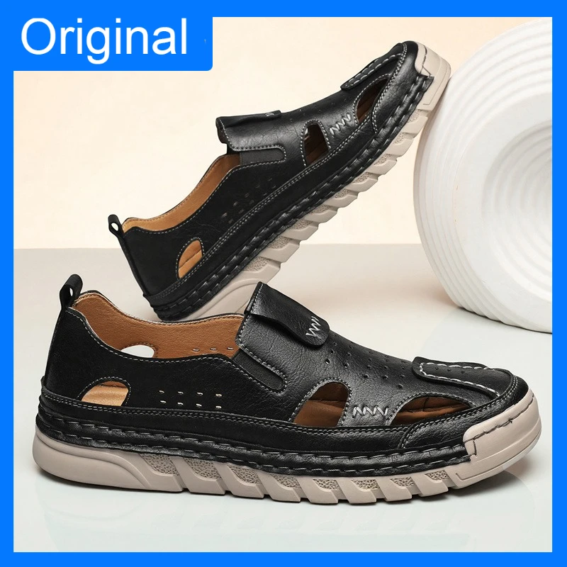 

Men Sandals Hand Sewn Daily Commuting Outdoor Comfort Rubber Bottom Casual Shoes Youth Soft Leather Sports Plus Size Sandals