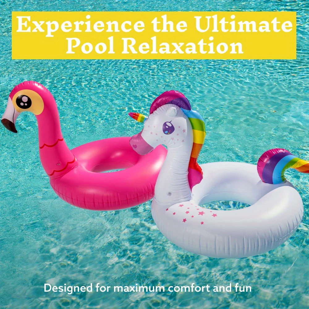 Joyfy 2er-Pack Flamingo Einhorn Pool-Schwimmtiere Aufblasbare Schwimmreifen Spielzeug Sommerurlaub Party-Spielzeug für Kinder
