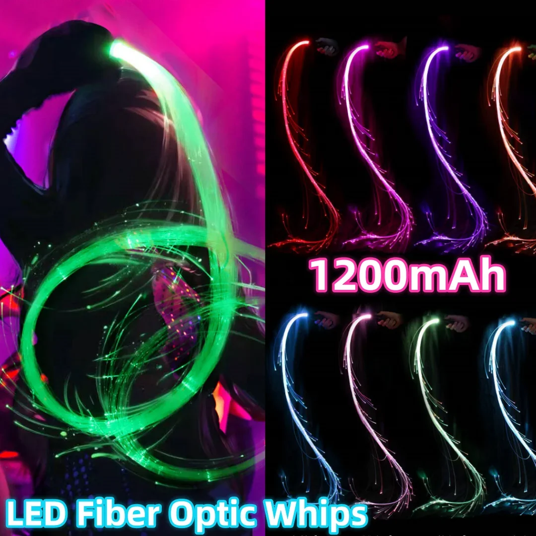 LED Fiber Optic Whip USB Rechargeable optical Pixel Light-up Whips Flow Toy Dance Party Light show Rave EDM 130pcs End Glowcable