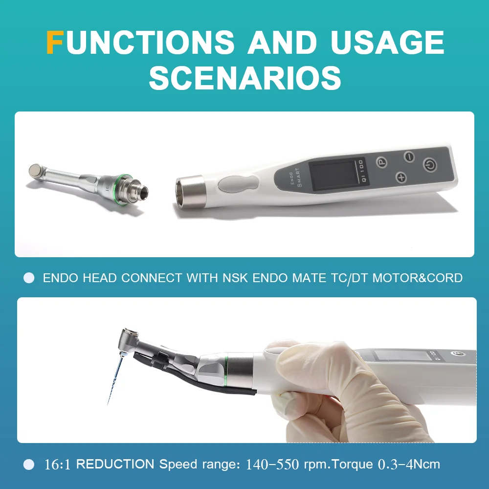 Răng Miệng Không Dây Endodontic Nha Khoa 16:1 Endo Xe Máy Gián Tận Gốc Các Tập Tin LED Cầm Tay Thông Minh Tiến Chức Năng 0.3-4N/Cm AI-Endo-MT