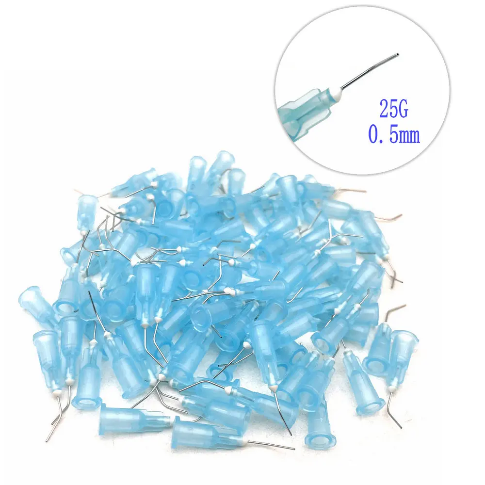 100Pcs Dental Bent Needle Tip Dental Flow Sealant Etchant Composite Resin Acid Reagent Delivery Syringe Tips 25G/20G