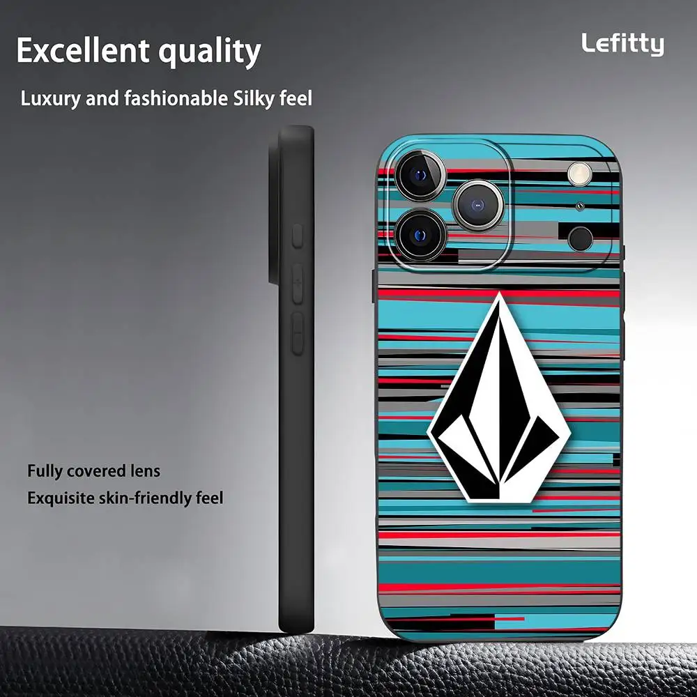 حافظة هاتف رياضية متطرفة من V-Volcom لهاتف آيفون 17 16 15 14 13 12 11 Pro Xs Max Mini XR X Plus غلاف ناعم أسود بلوري Funda