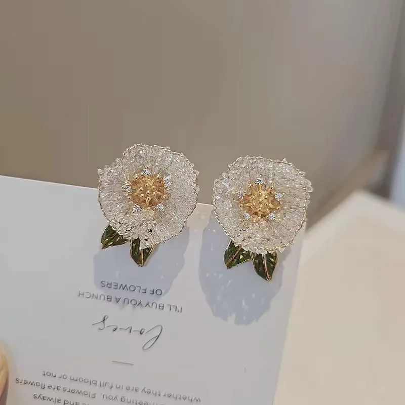 S925 Silver Camellia Earrings Light Luxury High Grade Niche Elegant Women Ear Jewelry