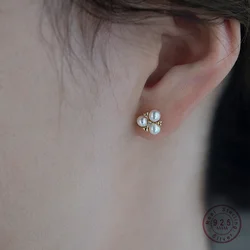 Genuine 925 Sterling Silver Exquisite Shell Pearl Zircon Earrings For Women Romantic Earrings Fine Hypoallergenic Jewelry