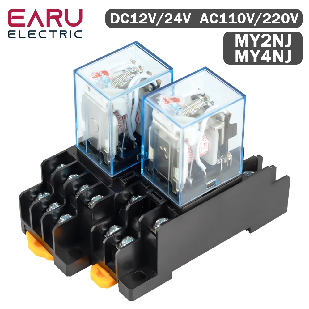 1Pcs MY2NJ MY4NJ Small Electromagnetic Relay 5A 8PIN 14PIN Coil Power Relay DC12V DC24V AC110V AC220V With Socket Base DIN Rail