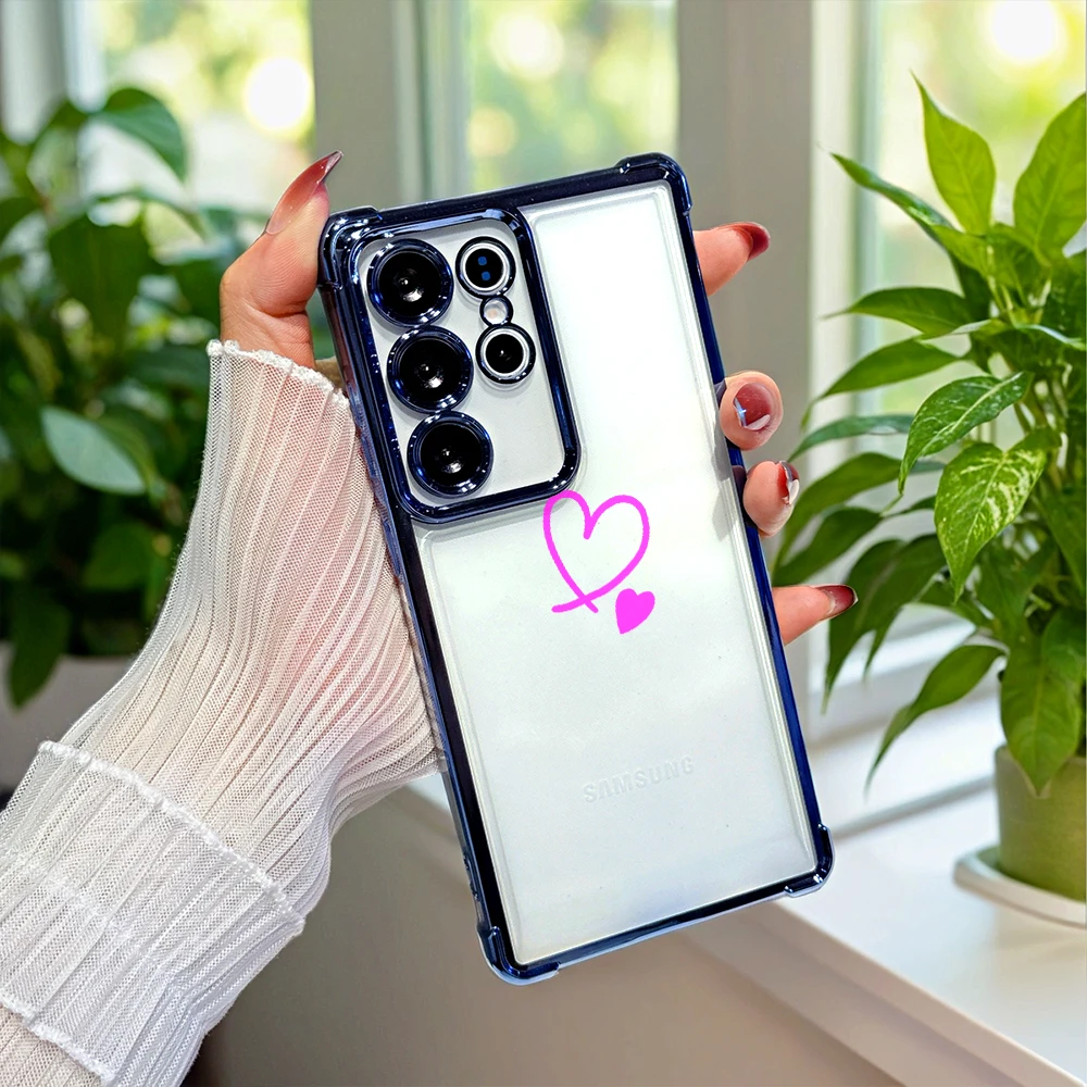 Pink Double Hearts Soft TPU Shockproof Phone Case For Samsung S26 S25 S24 S23 A Series Full Coverage Anti-Scratch Slim Cover