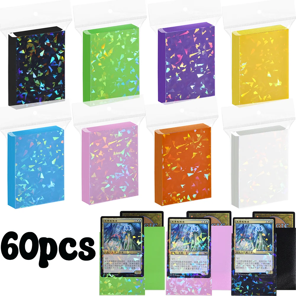 60PCS Holographic Sparkling effect Cards Sleeves Standard Size 66x91mm for TCG/MTG idol Photo Sport Cards Protect your Cards