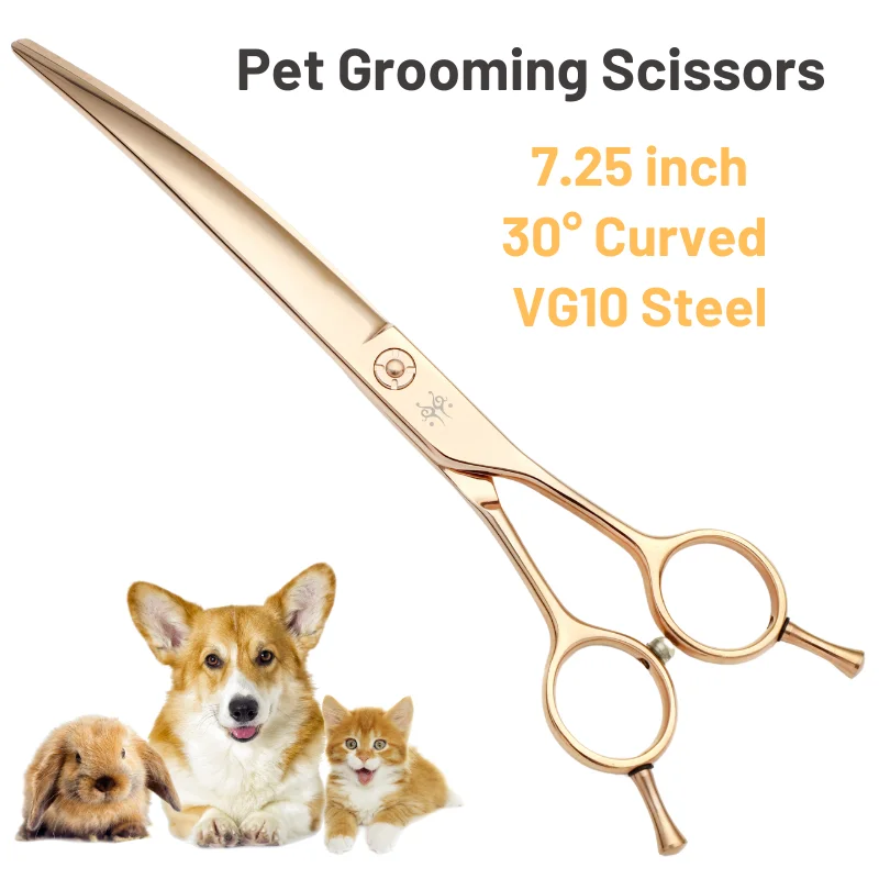 

Professional VG10 Steel Pet Grooming Scissors 7.25in Curved Shears Dog Beauty Scissors Groomer for Cat Dog Hairdressing Scissors