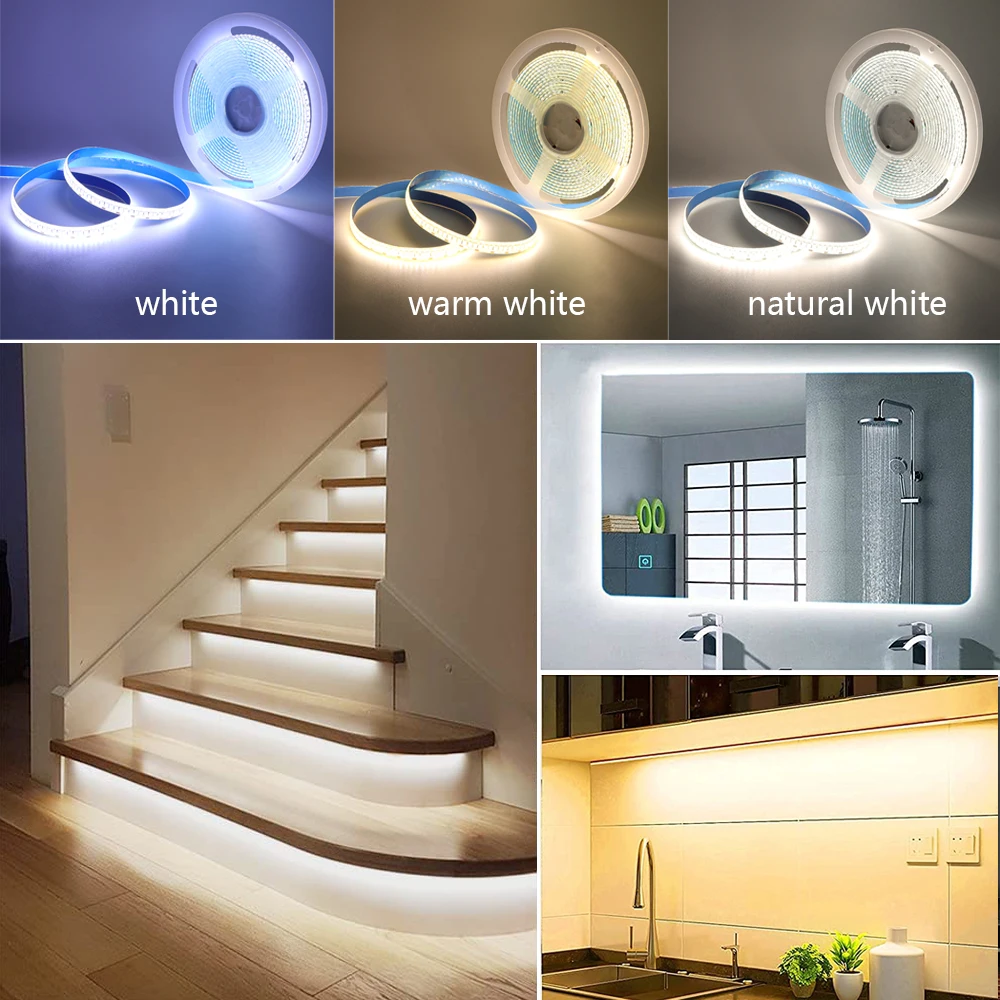 Tira de luces LED de 12V y 24V SMD 2835, cinta LED Flexible de 5M, 120, 240, 480Leds/m, cinta impermeable, diodo, decoración de habitación, blanco