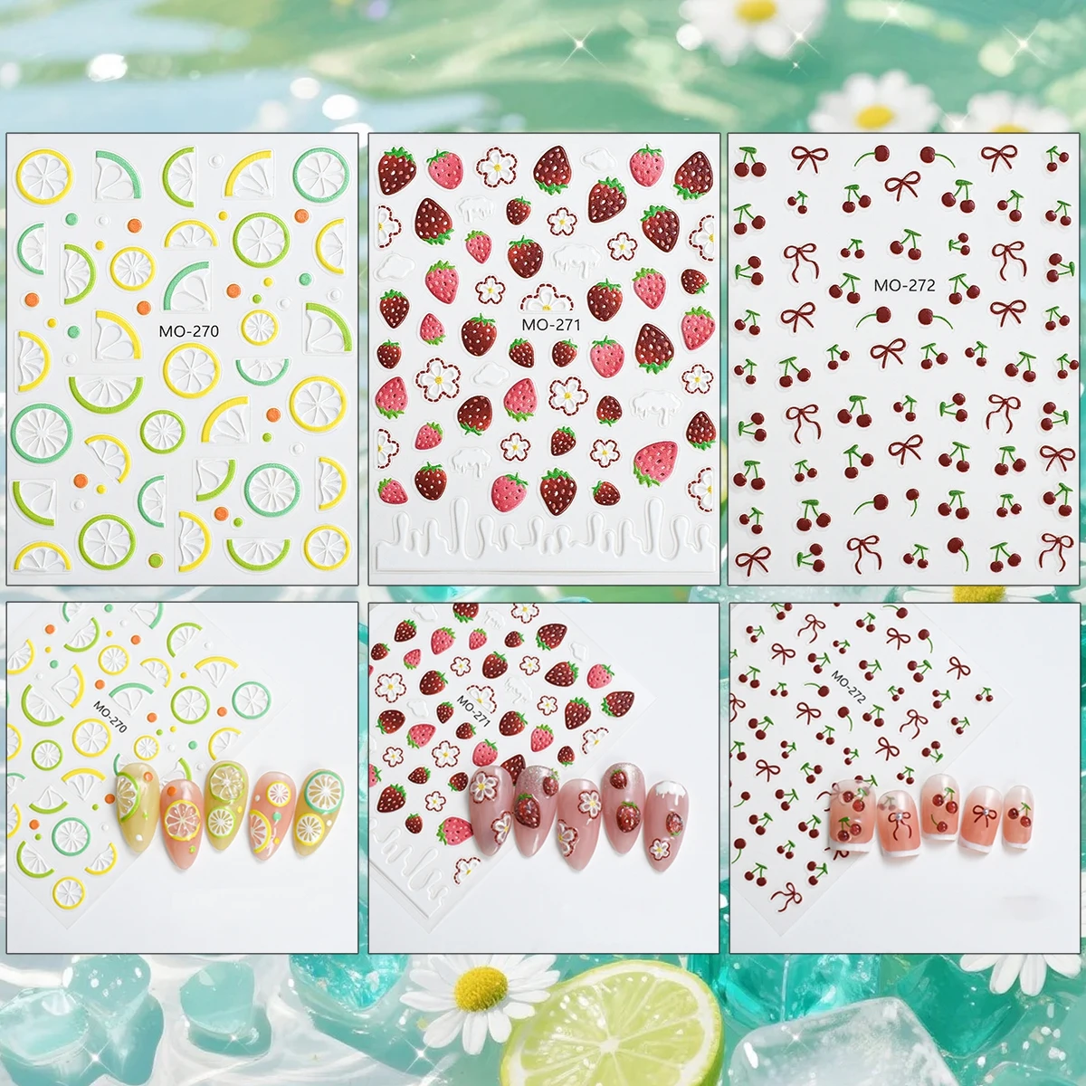 Набор из 3-12 листов 5D наклее – обзор и цена Nail Art Strawberry