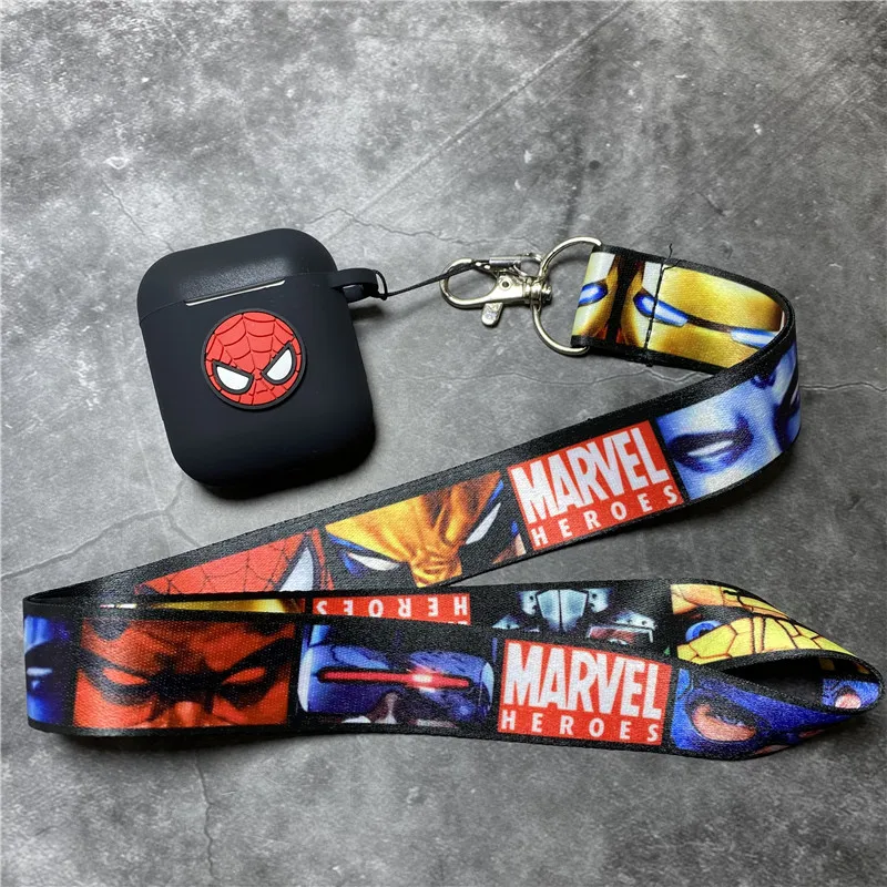 Marvel dos desenhos animados caso do fone de ouvido para airpods 1/2 macio silicone sem fio bluetooth carregador capa protetora com cordão