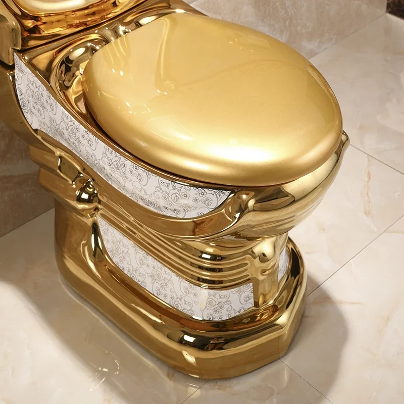 

Gold Seller Royal extreme First-class Quality Electroplated Hotel Golden Wc Bathroom Commode Ceramic One Piece Gold Toile