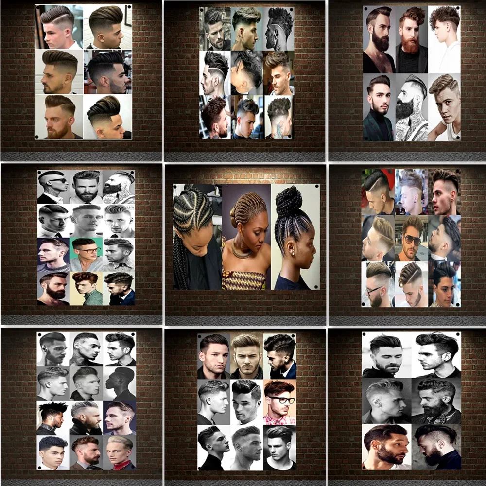 

Various Types of Men's Hairstyles Poster Wall Hanging Flag Tapestry Shaving and Haircut Hair Salon Banner Barber Shop Wall Decor