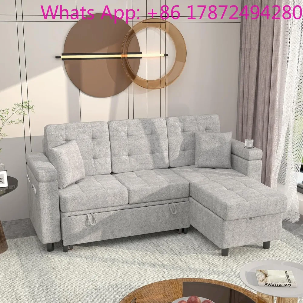 84 Inch  L-Shape Couch, 3-Seat Pull Out Sofa Memory Foam Sectional Couches