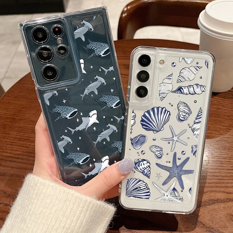 Shell Shark Silicone Phone Case For Samsung Galaxy S26 S25 S24 Ultra S25 S23 FE A17 A57 A37 A55 A27 A56 A16 A36 A15 Clear Cover