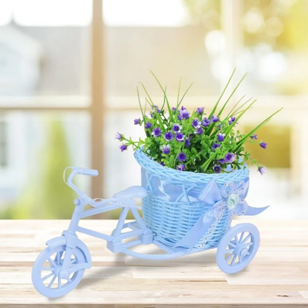 New Rattan Bicycle Flower Basket White Decorative Woven Flower Basket Flower Display Plant Rack Living Room Ornaments
