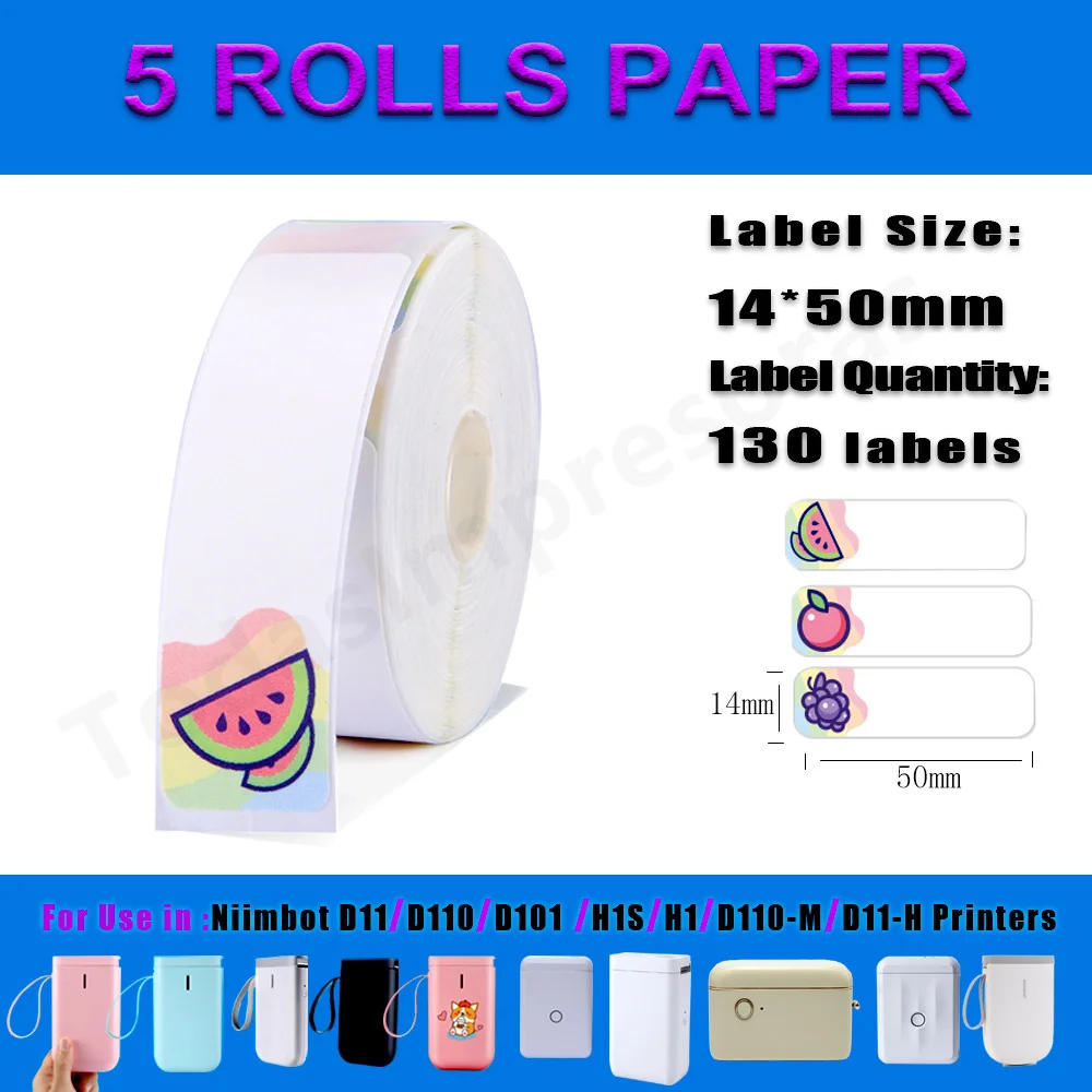 5 Rolls Niimbot D110 Label Maker Tape Sticker D11 Label Paper Self-adhesive Waterproof 12-15mm Niimbot D101 for Niimbot Printer