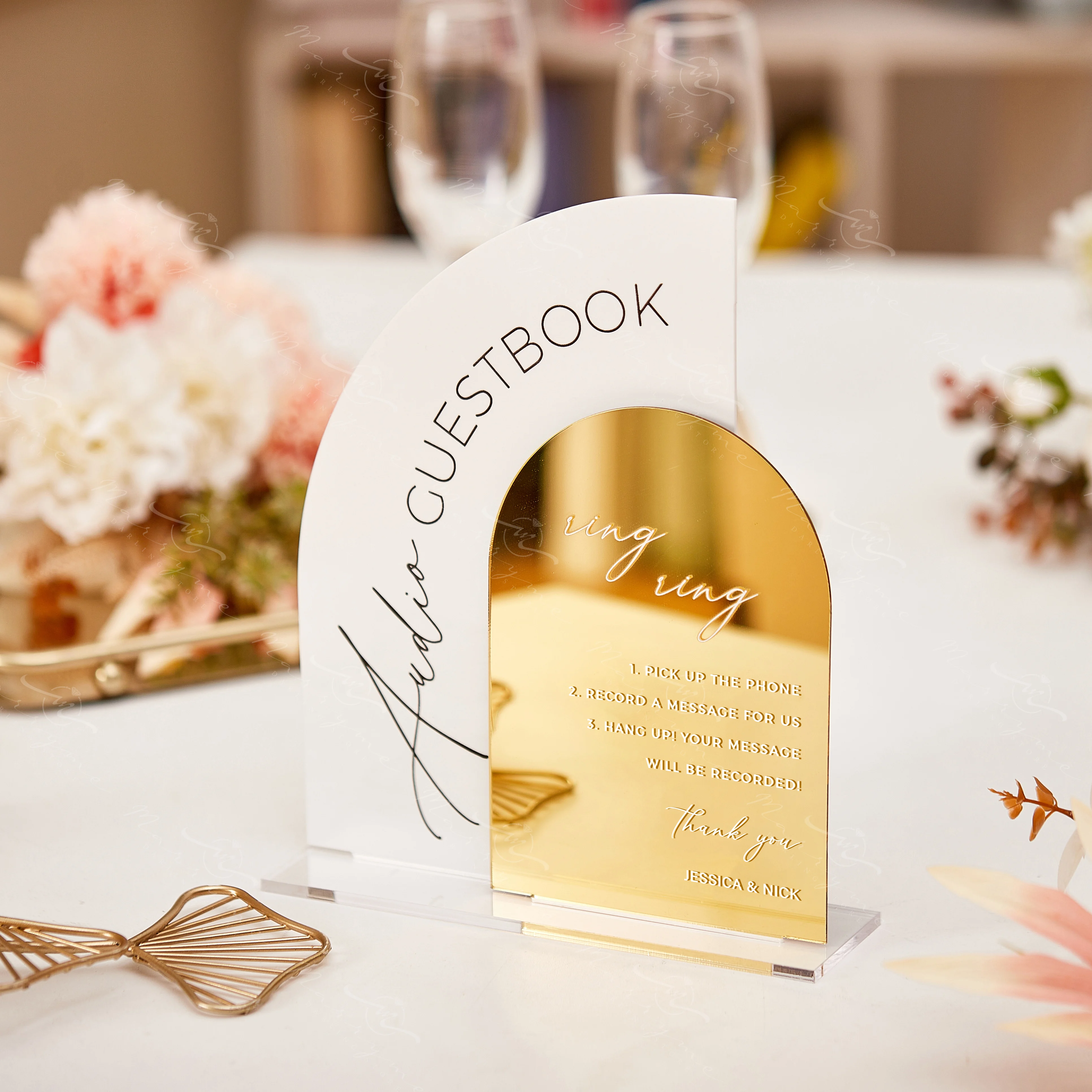 Audio Guestbook Sign,Guestbook Sign,Gold Mirrored Arched Acrylic,Frosted Acrylic,Wedding Decoration,Reception Stationery