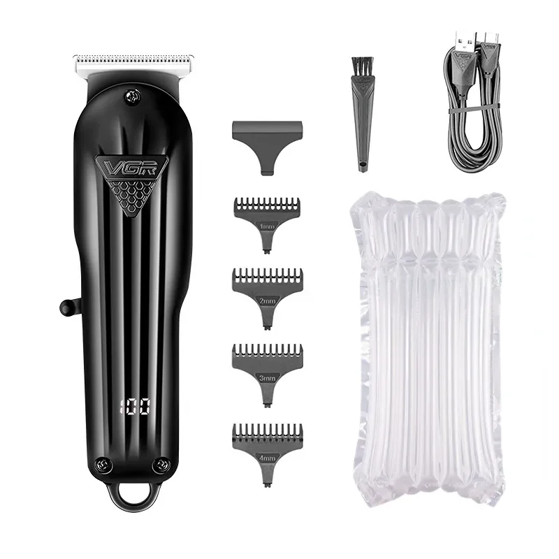 VGR haartrimmer Professionele haarclipper elektrische T-blad haarsnijmachine 0mm LED-display kapperstrimmer voor heren V-982