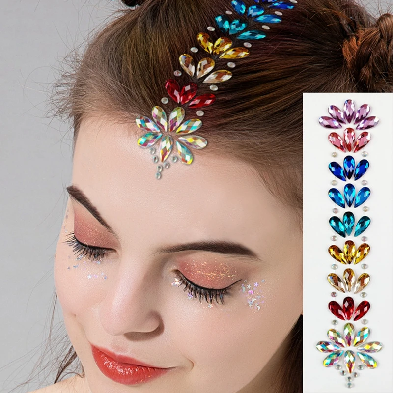 Diadema de cristal 3D para la frente, pegatina de tatuaje temporal brillante, joya para el cabello, Gema para el cuerpo y la cara