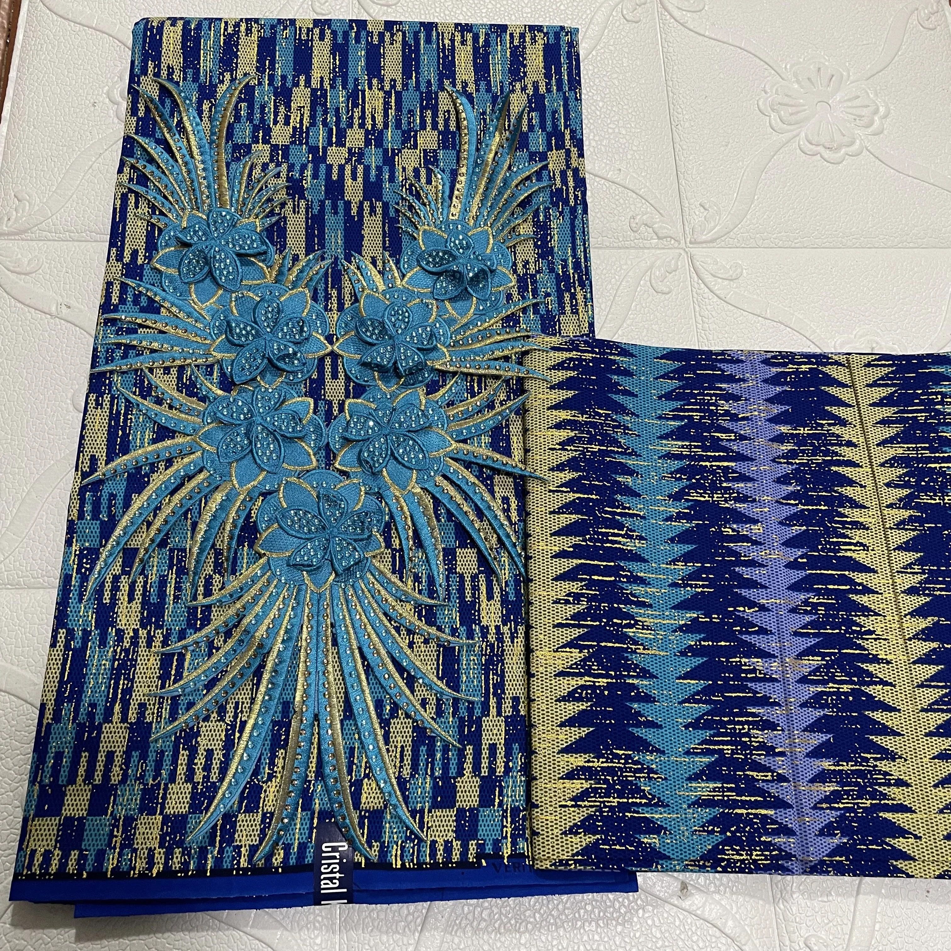 2 4 Yards afrikanischer goldener Baumwoll wachs stoff Druck wachs stoff mit passendem Neck Line Näh zubehör für Ghana Hochzeit Brauch