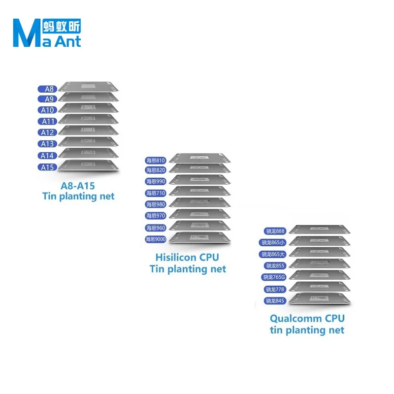 MaAnt CPU Reballing 키트 플랫폼 For iPhone A8 A9 A10 A11 A12 -A15 Hisilicon Qualcomm Phone SoC 모든 스텐실 Reballing Magne