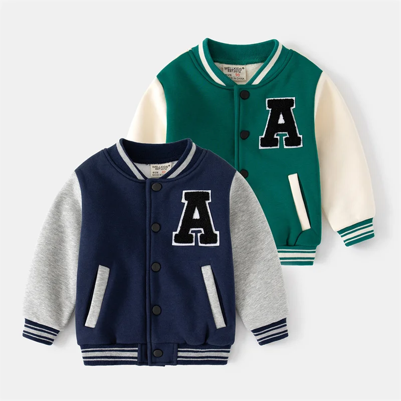 2024 New Baseball Jacket Children Spring Autumn Sports Coat Boys Letter Casual Outerwear Kids Fashion Contrast Color Clothing