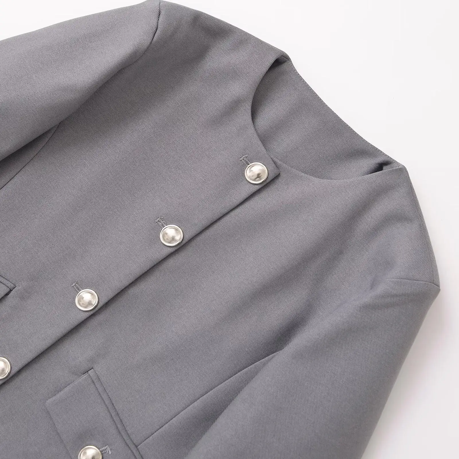 

JNLEAOG New Women's Faion Design Casual Versatile Simple Sle Suit Jaet French Sle Stand Fit ort Coat Button Detail