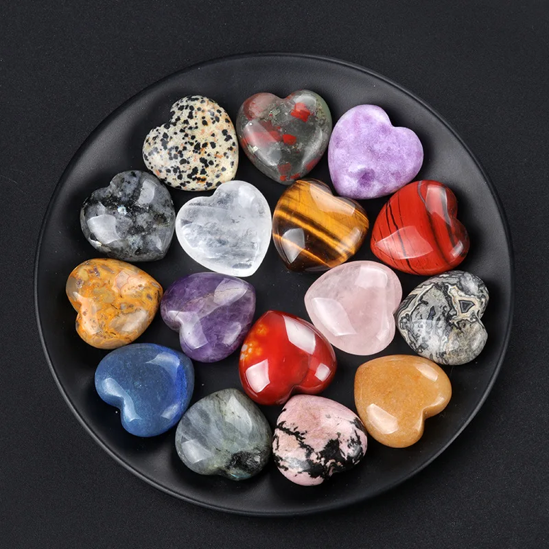 2pcs 30mm Natural Stone Crystals Carved Multicolor Heart Shaped Love Gemstone Room Decoration Diy For Necklace Healing Reiki