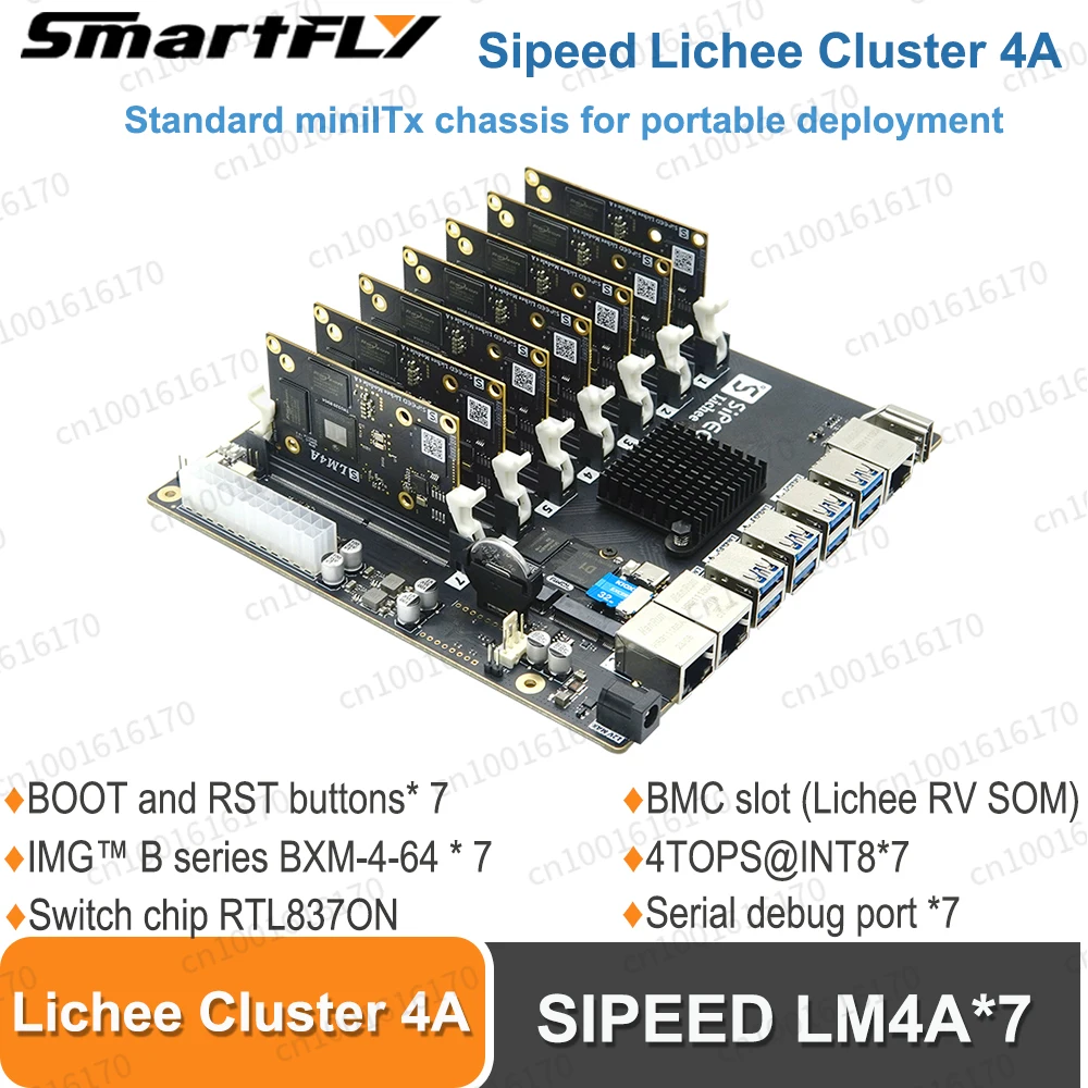 

Sipeed Lichee Cluster 4A RISC-V TH1520 Высокопроизводительный кластер Linux Корпусный minilTX Шасси 100 ГБ Ethernet-разъем BMC