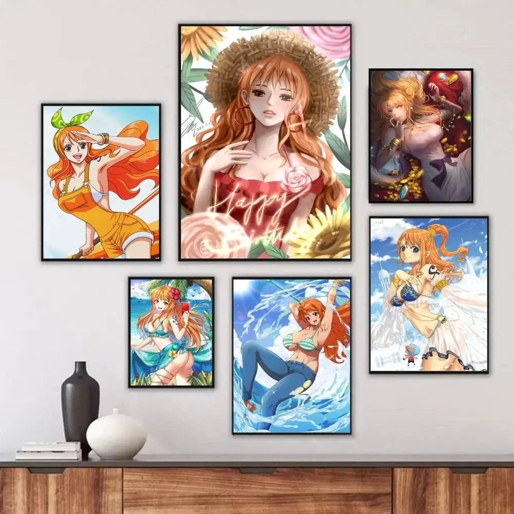 

Anime ONE PIECE Nami Poster Self-adhesive Art Waterproof Paper Sticker Coffee House Bar Room Wall Decor