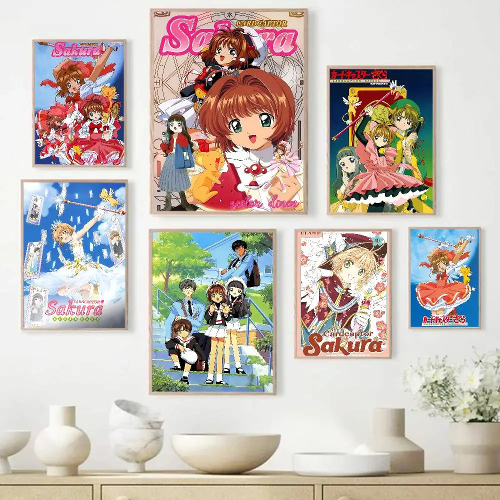 Anime C-Cardcaptor Sakura Vintage Posters Sticky Retro Kraft Paper Sticker DIY Room Bar Cafe Kawaii Room Decor