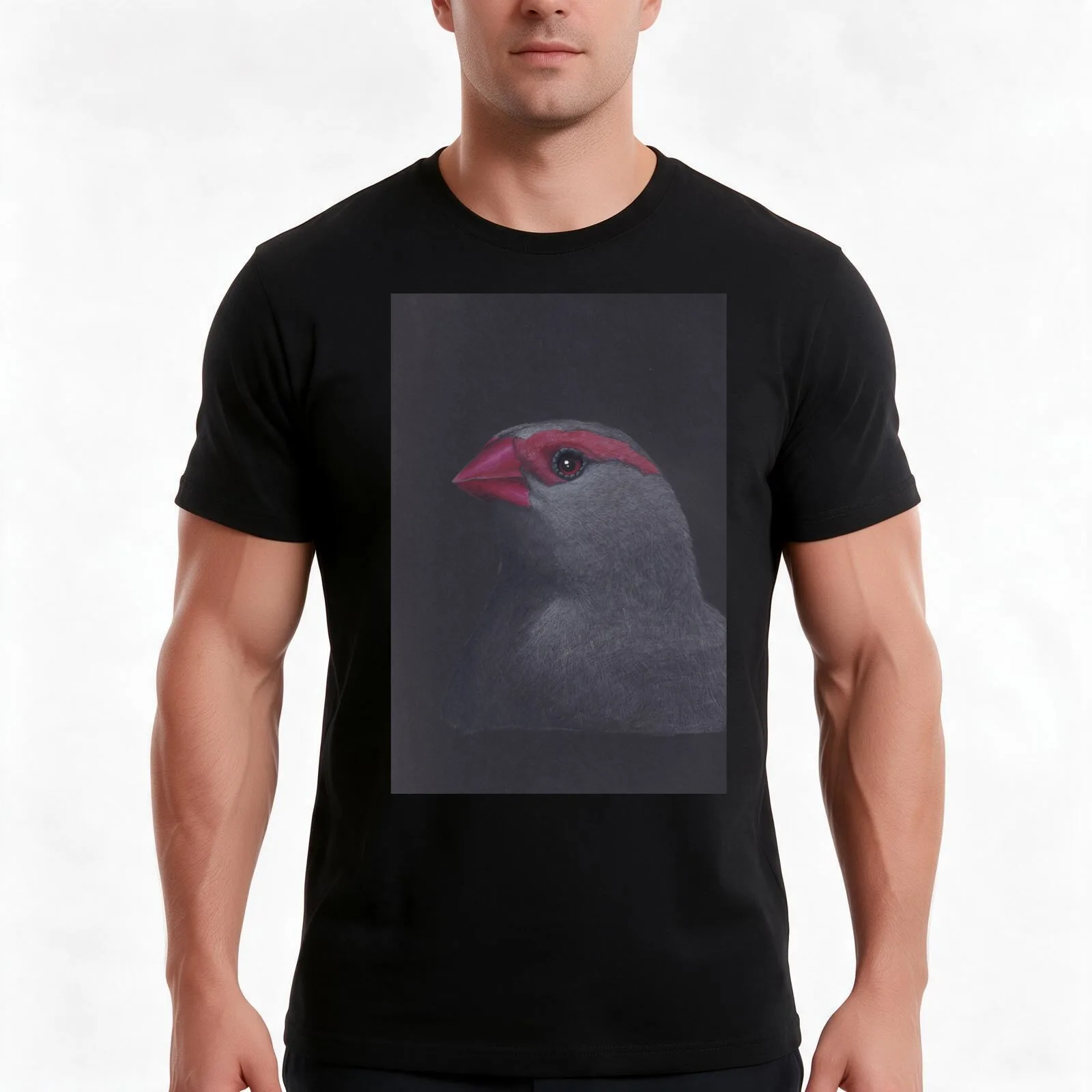 Red Cap finch T-Shirt, Summer Casual Cotton Tee, Oversized Streetwear Tops, Vintage Graphic Print, Loose Fit Short Sleeve