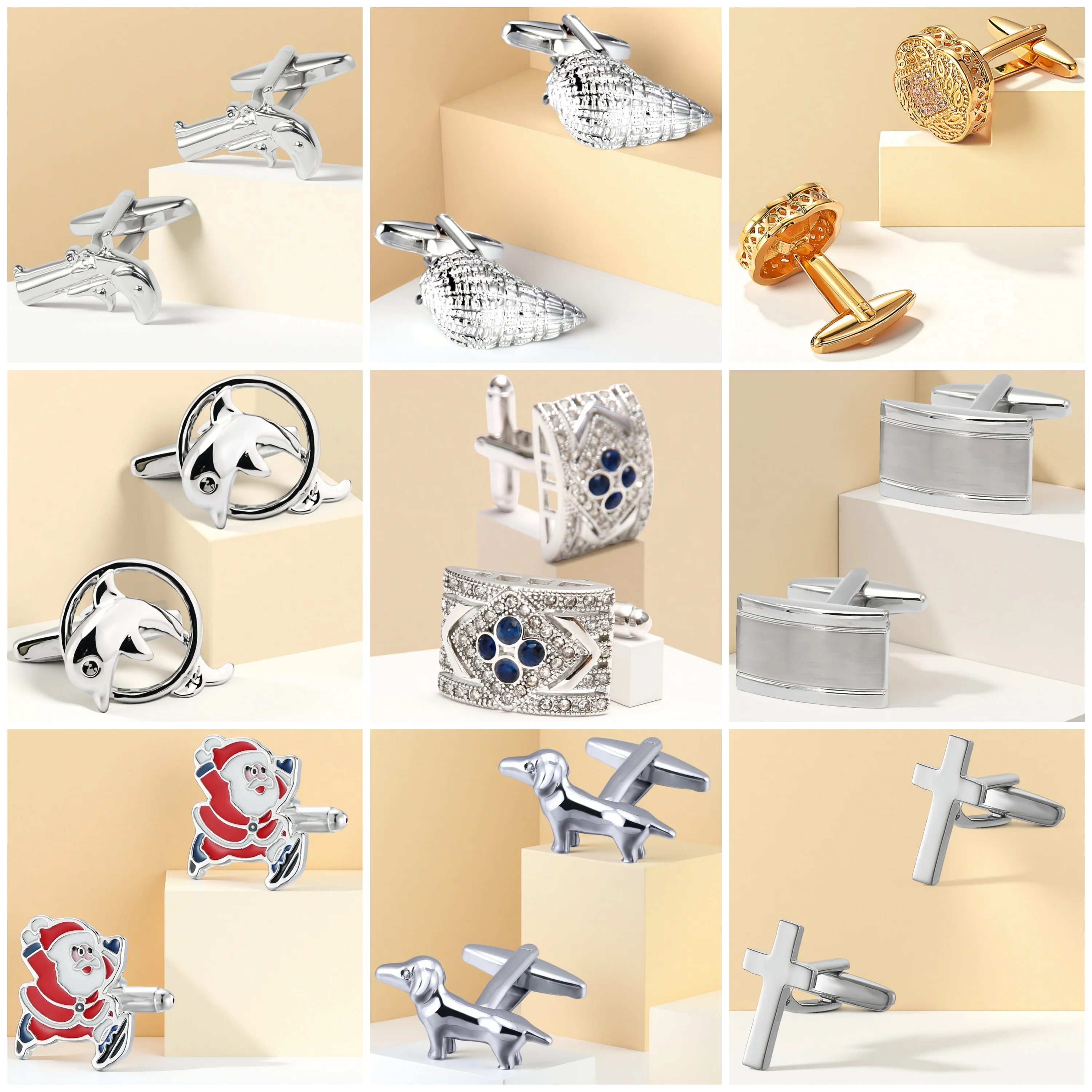 Annlyy Fashion Dolphin Conch Pistol Dog Christmas Matt Tractor Mens Cufflinks Cuff Links