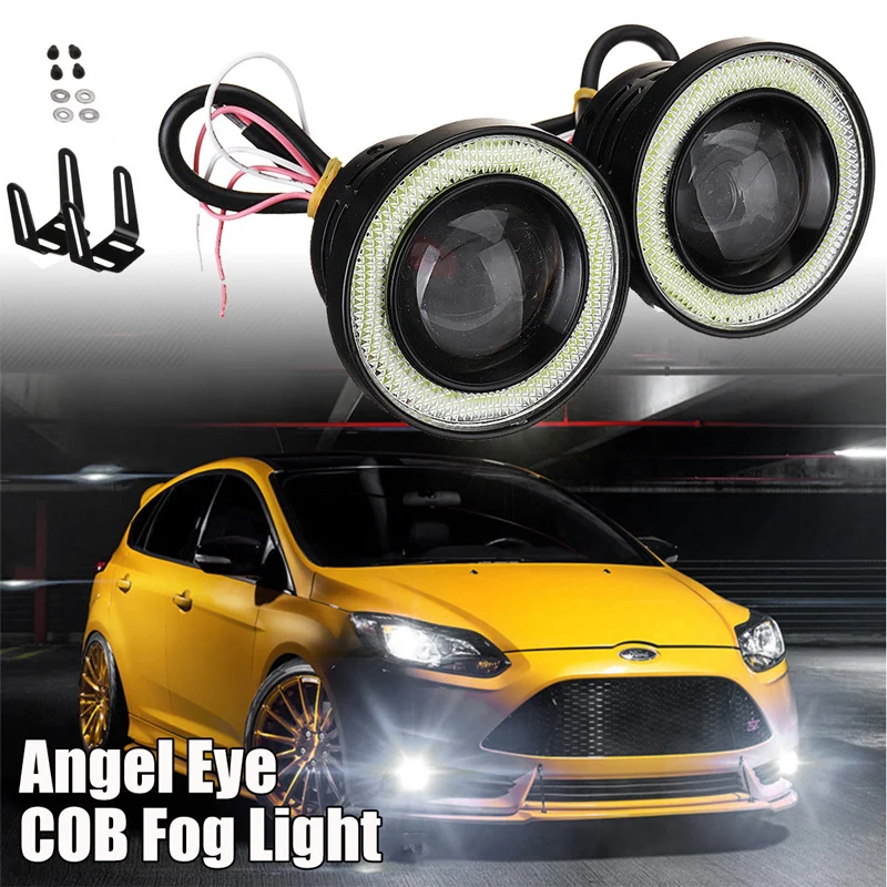 New LED DRL Angel Eyes Halo Ring Fog Lamp Assembly Projector Daytime Running Light Waterproof Car Accessories