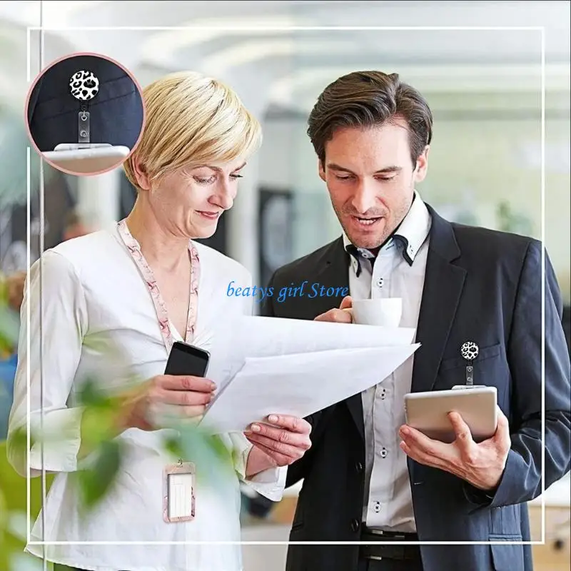 

C7AB Lanyard with Retractable Badge Reel Card Holder Leopard Print Identity Card Badge Holder with Removable Neck Lanyard