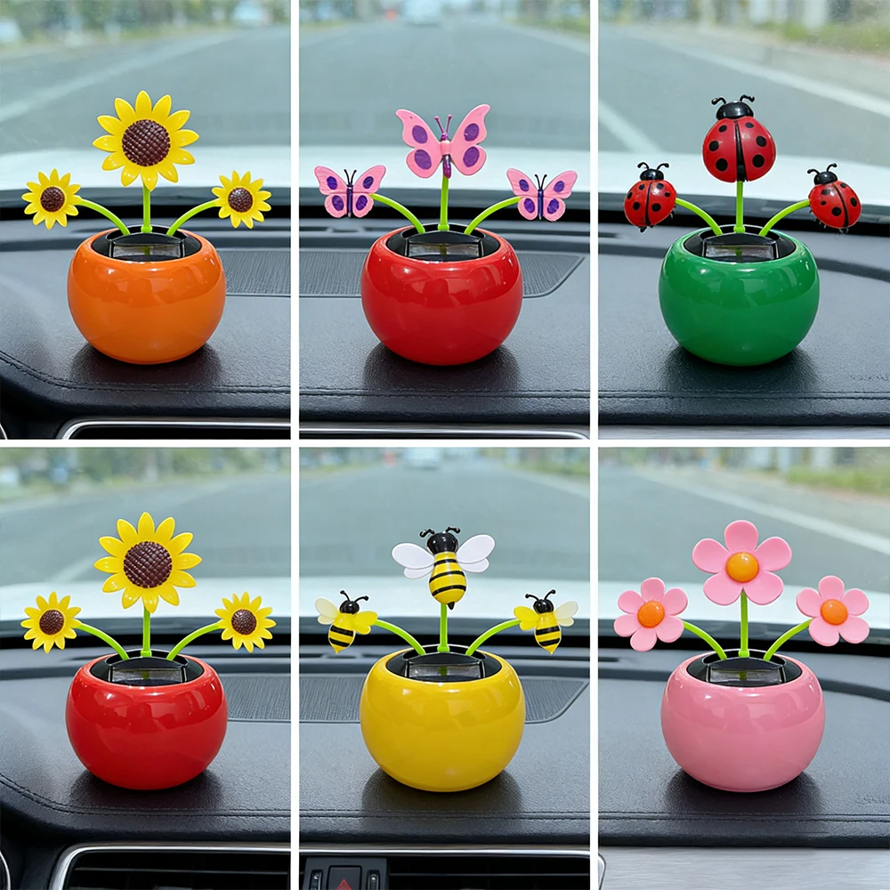 6 cute car ornaments, spring-inspired car wobble ornaments, sunflowers, butterflies, bees, and other nodding ornaments(boxed)