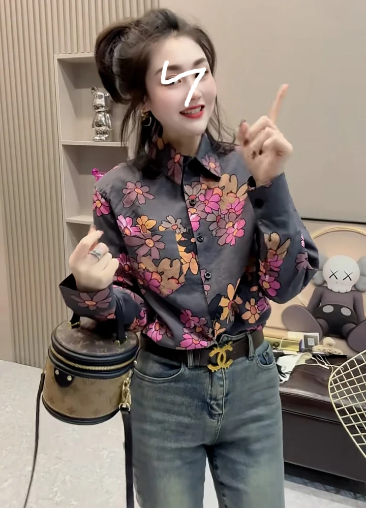 Retro Floral puro algodón largo Sve mujer irt Otoño Invierno ropa interior Faionable capa Base Top dulce Sle