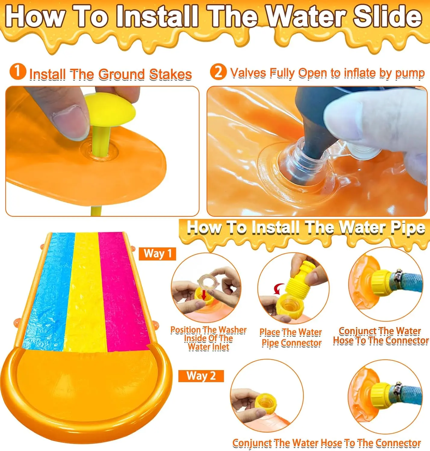 [3-zijdige Veilige Omheining] Extra Breedte Triple Slip Waterglijbaan Met 3-weg Sprinklers, Achtertuin Gazon Glijbanen En 3 Bodyboards Wi