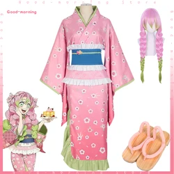 Anime  Kanroji Mitsuri Cosplay Costumes wig and shoes Suit Girl Kimono Role Play Clothing Halloween party