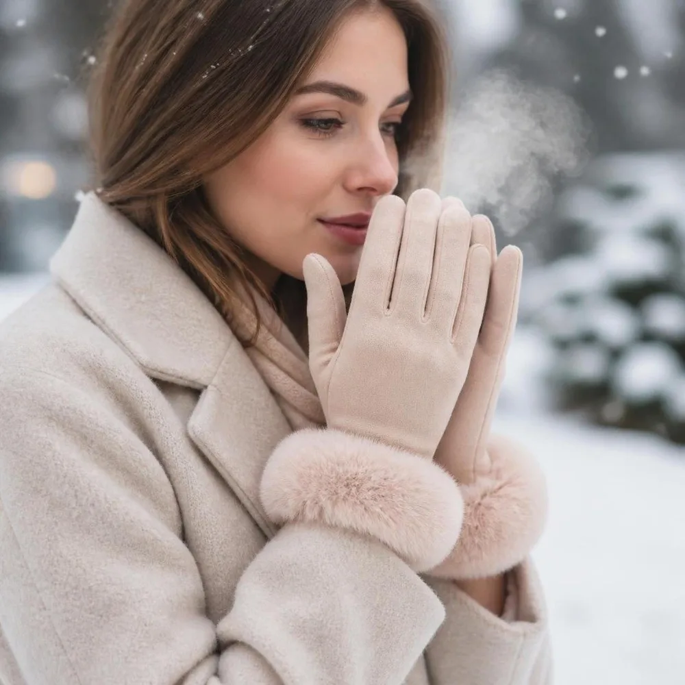 Solid Color Touch Screen Gloves Elastic Stretch Thick Plush Inner Full Finger Gloves Waterproof Insulated Warm Windproof Gloves