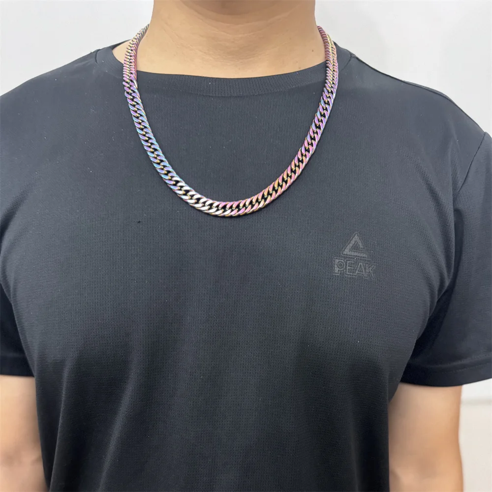 9.5MM 316L Stainless Steel Colorful Cuban Chain Necklace Bracelet Fashion Jewelry Set For Men Hip Hop Party Gift Accessories