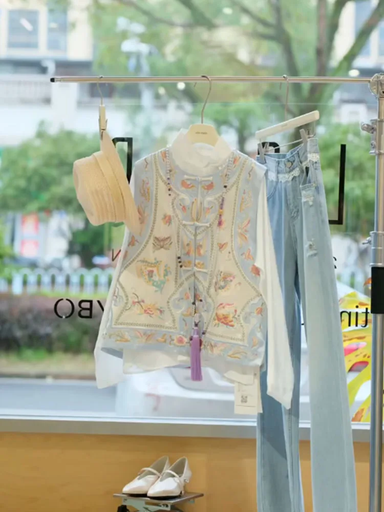 Nieuwe Chinese Sle Borduren Dames Tweedelige Set Vroege Herfst High-End Gevoel Zwaar Borduren Personali Vest Irt Ensemble