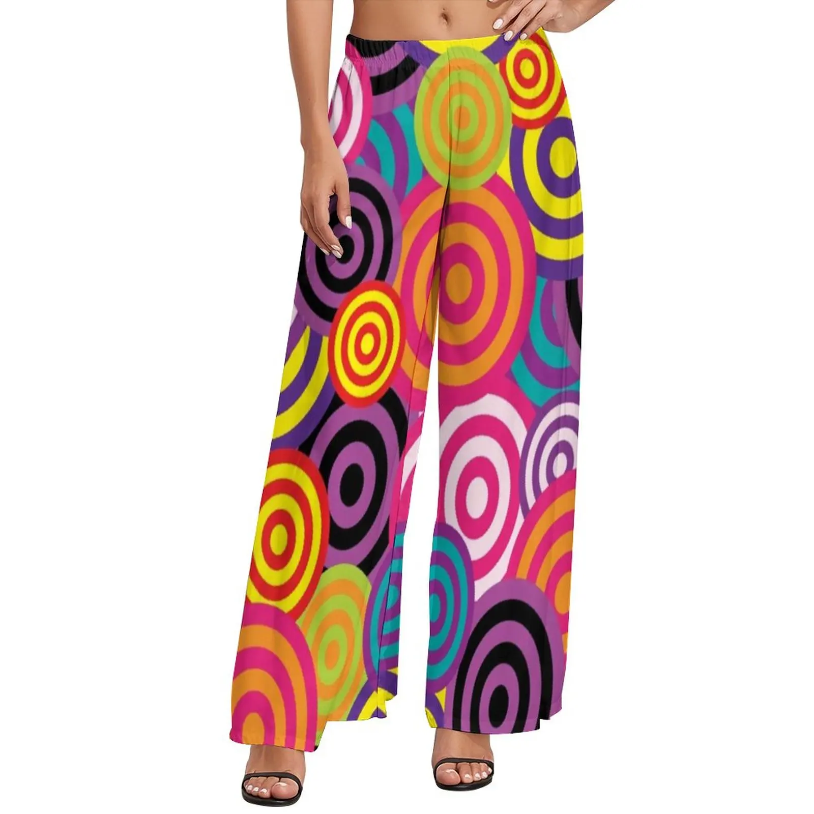 Bohemian Circles Print Pants High Waist Oversized Hippie Psychedelic Casual Trousers Summer Women Streetwear Pattern Wide Pants