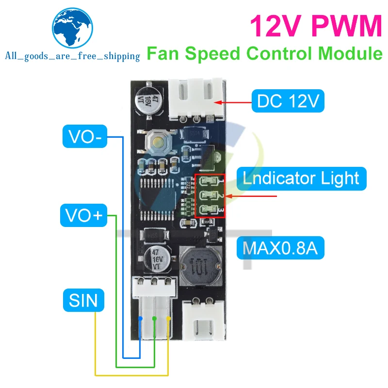 Controlador de velocidad de Control de temperatura de ventilador de 2-3 cables, módulo de reducción de ruido de computadora de chasis, NTC B 50K 3950, 12V, 0.8A, CC PWM