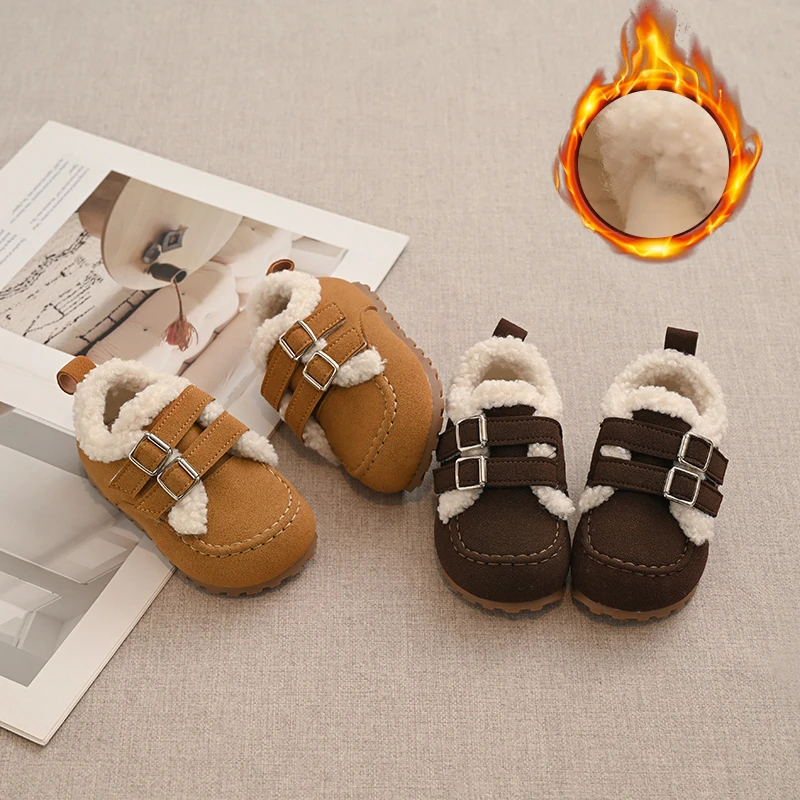 

Children Plush Warm Shoes for Girl 2025 Winter New Fashion Korean Style Soft Thick Sole Anti-slippery Versatile Chic Casual Shoe