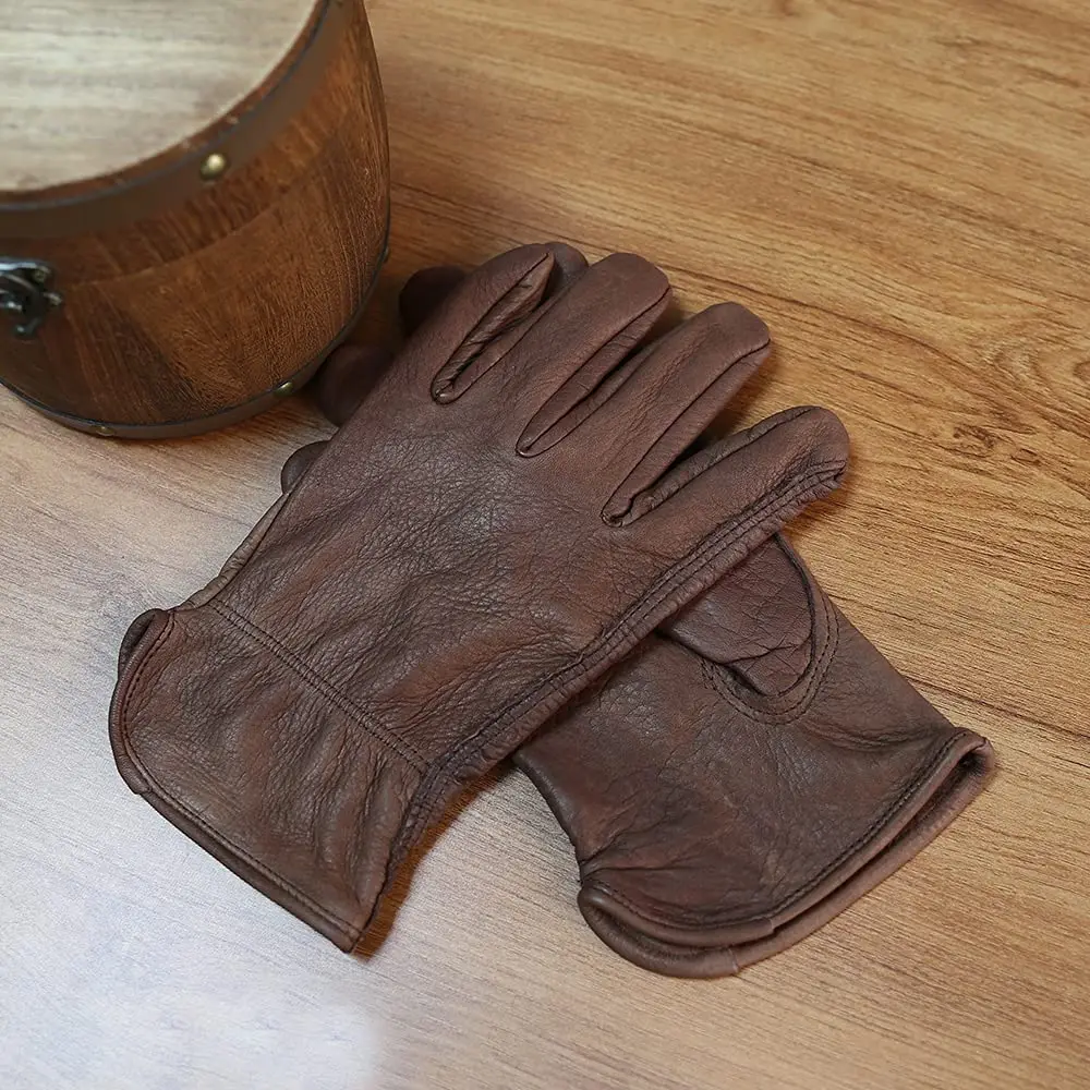 Guantes de trabajo de cuero Guantes de trabajo de piel de vaca para jardinería/motocicleta/conducción/ciclismo/colección de frutas, resistentes a