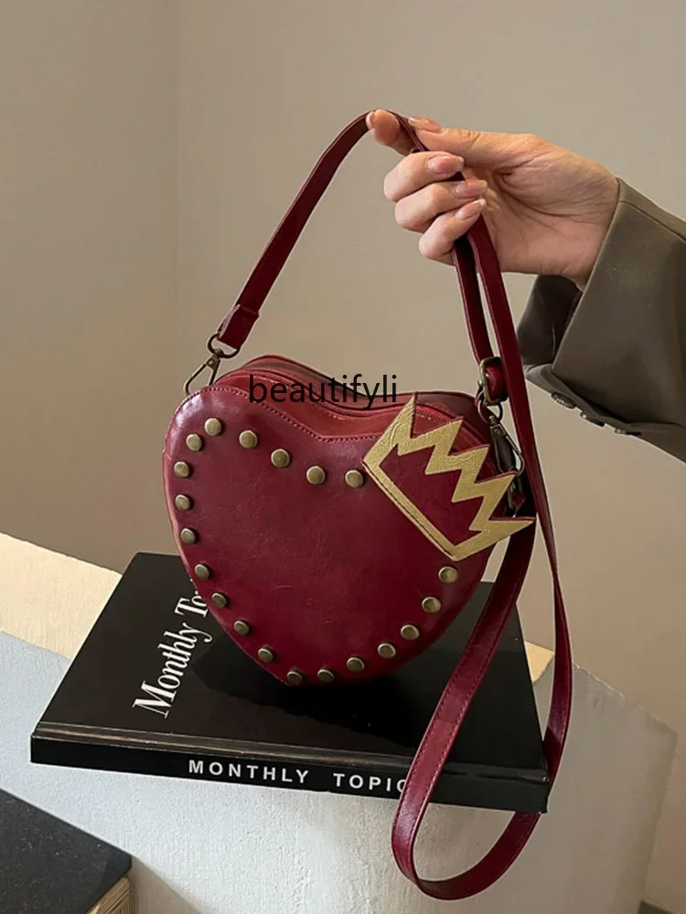 Niche Personality Heart Bag Women's New Fashion Shoulder Bag High-Grade Simple All-Matching Casual Women's Bag