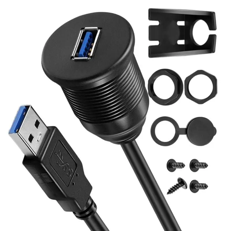 R53C USB3.0 Male to Female Flush Mount Extension Cable Durability for Car and Boats Dashboards Dock Adapter 1/2Meter