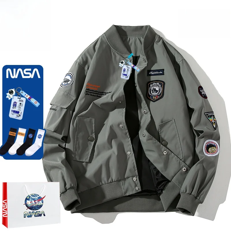 

New Men's Loose Fit Thin Pilot Jaet Embroidered Baseball Coat Youth Spring Autumn Faion Outerwear for Couples